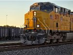 UP 5871 Recently Remodeled C44ACM Up Close Shot as The Setting Sun Reflects Off Her New UP Paint Scheme. 